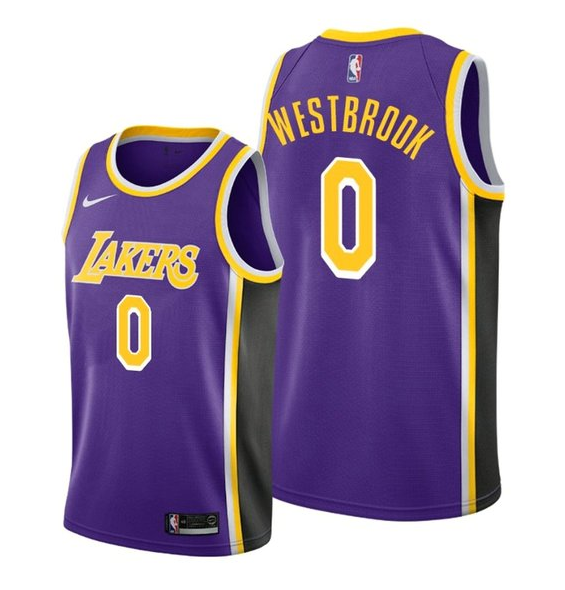Men's Purple Los Angeles Lakers #0 Russell Westbrook Stitched Basketball Jersey
